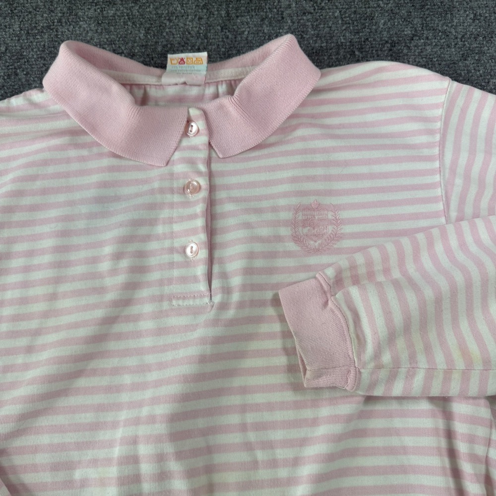 Lady Foot Locker Polo Sweatshirt Pink White Striped Long Sleeve Small Y2K